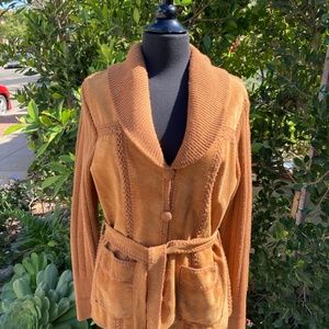 Ladies Suede Acrylic Knit Jacket ~ Vintage